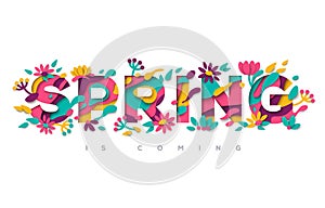 Spring typography design with paper cut shapes