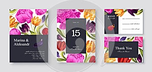 Spring, vector postcard set Save The Date, poster, template for banner ads, place for text, social media posts.