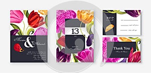 Spring, vector postcard set Save The Date, poster, template for banner ads, place for text, social media posts.