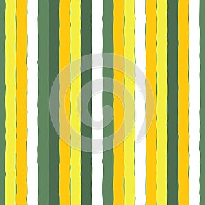 Spring vector repeat pattern with white, green and yellow hand drawn stripes