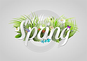 Spring vector text lettering background with flower floral green text letter ornament beautiful calligraphy flower hello