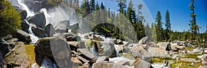 panorama of Bassi falls in northern california in springtime on a clear day