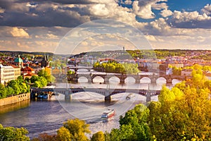 Spring view in Letna Park, Prague, Czech Republic. Spring in Prague Praha, beautiful Letna park Letenske sady in sunlight,