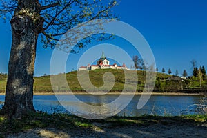 Spring view of Pilgrimage Church of St John of Nepomuk at Zelena Hora