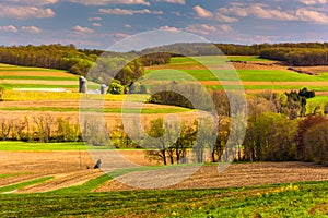 Spring view of rolling hills and farm fields in rural York Count