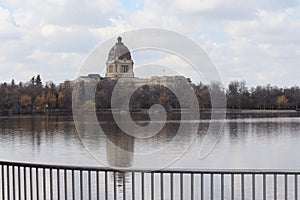 Spring view of Saskatchewan Legislature from Wascana Lake