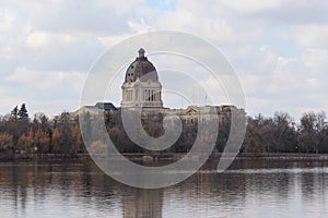 Spring view of Saskatchewan Legislature from Wascana Lake