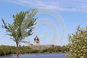 Spring view Saskatchewan Legislature from Wascana Lake