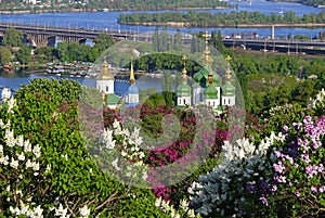 Vydubychi Monastery and Dnipro river in Kyiv, Ukraine