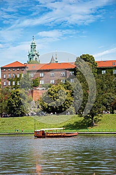 Spring, view of Wawel Castle located on the banks of the Vistula River in Krakow, Poland