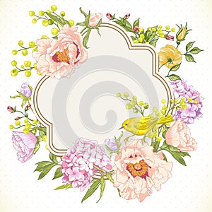 Spring Vintage Floral Bouquet with Birds