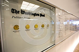 Pulitzer Prize medals at the stand of the newspaper