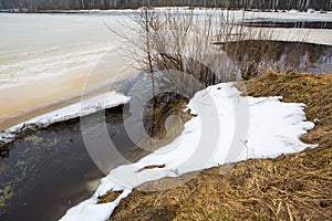 Spring water with snow and ice