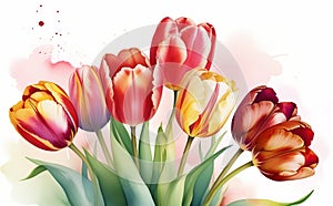 Spring watercolor background flowers tulips