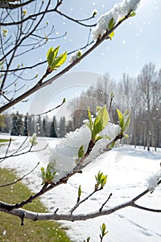 Spring and winter. Early spring photo