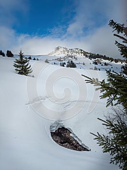 spring in the winter mountains.