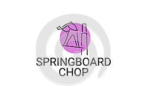 Springboard chop vector line icon. lumberjack sport.