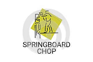 Springboard chop vector line icon. lumberjack sport.