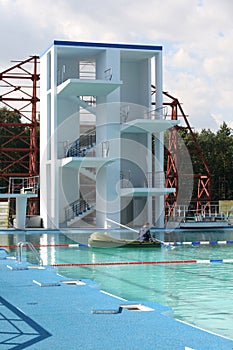 Springboard for jumps in water photo