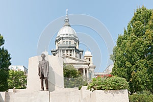 Springfield Illinois USA statue of Abraham Lincoln in front of t