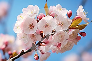 Springs charm: Cherry blossoms under a clear blue sky, white clouds