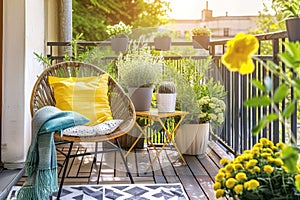Springtime balcony decor, spring decorations with plants and flowers for urban balcony, home decor ideas