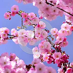 Springtime - Beautiful flowering Japanese cherry - Sakura. Background with flowers on a spring day