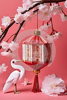 Springtime celebration cherry blossom lantern illuminates Japanese culture generated by AI