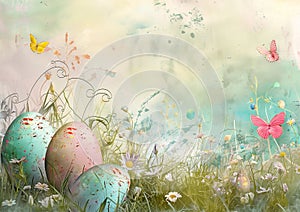 Springtime Delights: A Vibrant Easter Banner with Butterflies, B