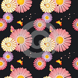 Springtime flowers butterflies seamless pattern