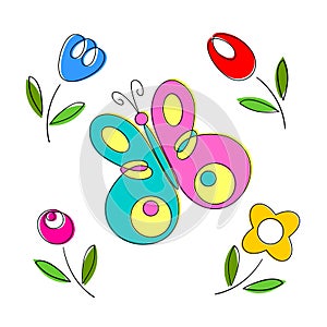 Springtime flowers and butterflies, vector