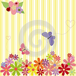 Springtime flowers & butterflies on yellow stripe