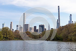 Springtime Midtown Manhattan Skyline seen from the Lake at Central Park in New York City