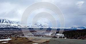 A springtime panoramic view of the rockies as seen from a high altitude