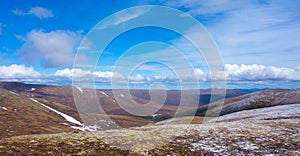 A springtime panoramic view of the rockies as seen from a high altitude