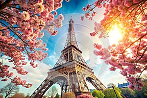 Springtime in Paris. Eiffel tower (toned image