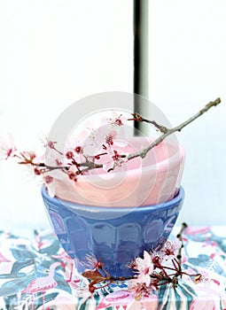 Springtime pink blossom decorating kitchen ware