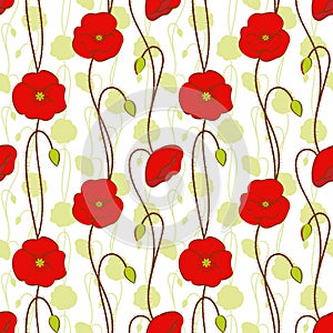 Springtime red poppy flower seamless pattern