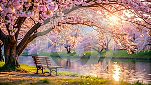 Springtime SerenityA Peaceful Moment Under the cherry Blossoming Tree AI-Generated Content