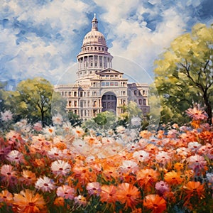 Springtime Symphony: Impressionistic Portrait of the Texas Capitol Blooms