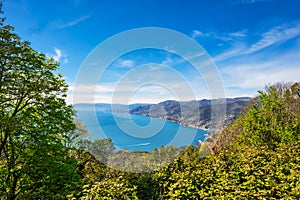 Ligurian Sea shorelines, from Portofino`s cap. Color image