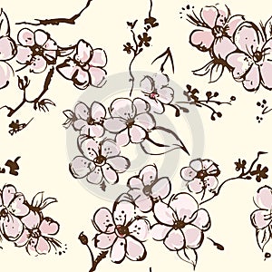 Springtime wallpapper with apricot blossom vector sketch