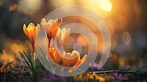 Springtime widescreen banner. AI generated
