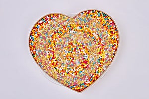 Sprinkle dots, heart shaped box.