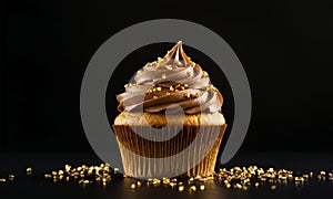 Sprinkle edible gold cupcakes dark background