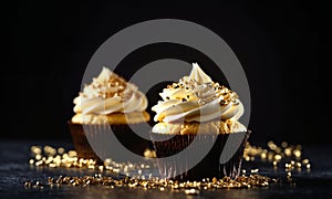 Sprinkle edible gold cupcakes dark background