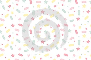 Sprinkle vector seamless pattern with stars and dots. Donut vector background. Sweet cake, confetti, candy texture