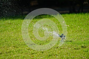 Sprinkler grass working system, working on the field in the garden