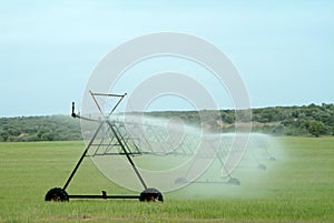 Sprinkler irrigation watering cultivated field