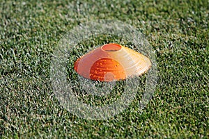 Sprinklers Automatic lawn grass irrigation system in stadium. Football, soccer field in small provincial town. Underground